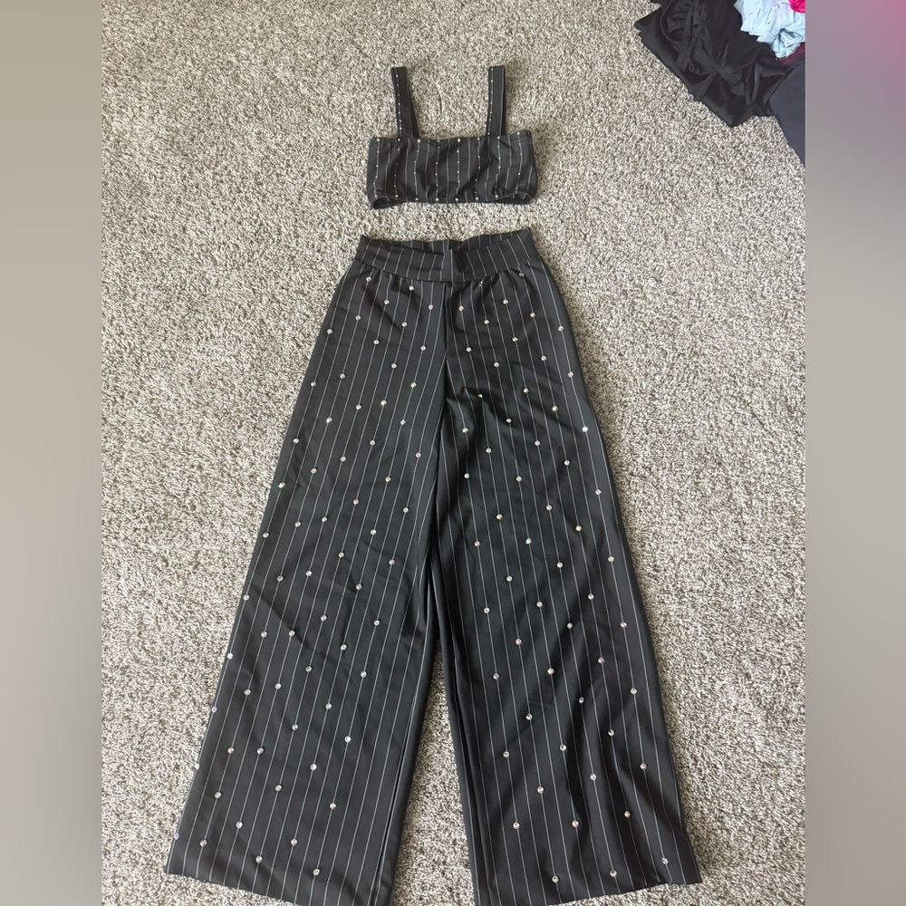 Kelle’- “Culture Club” Two Piece Black Striped Women's Top and Panys